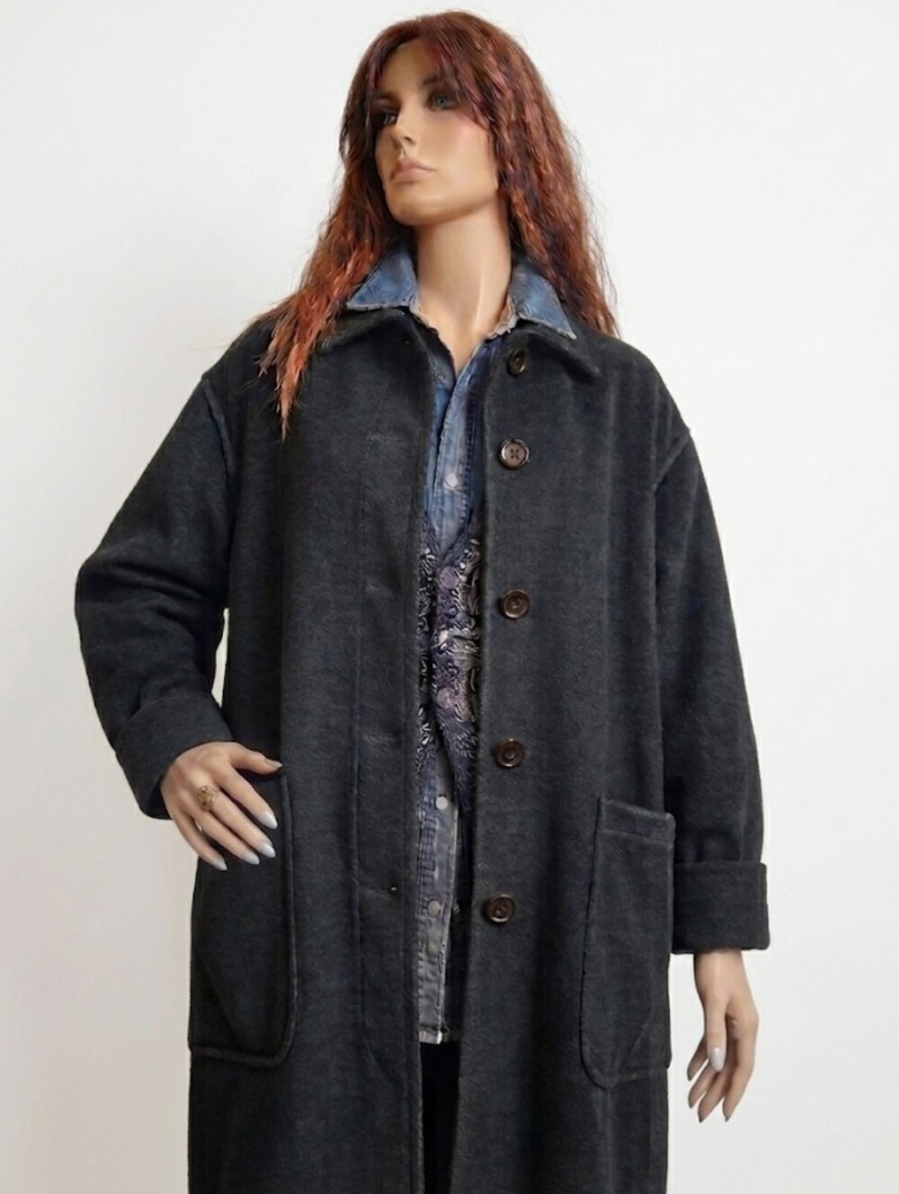 Black Wool Maxi Cocoon Coat Shacket Fits Size XS-S-M-L